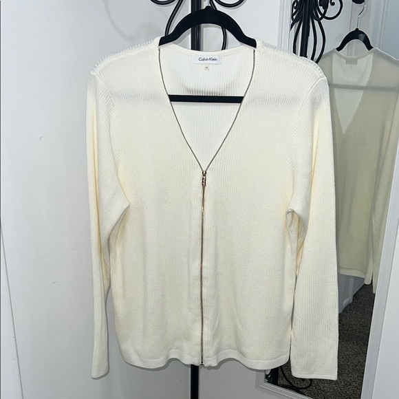 Calvin Klein Women's Zip-Up Cream Cardigan - Picture 2 of 7